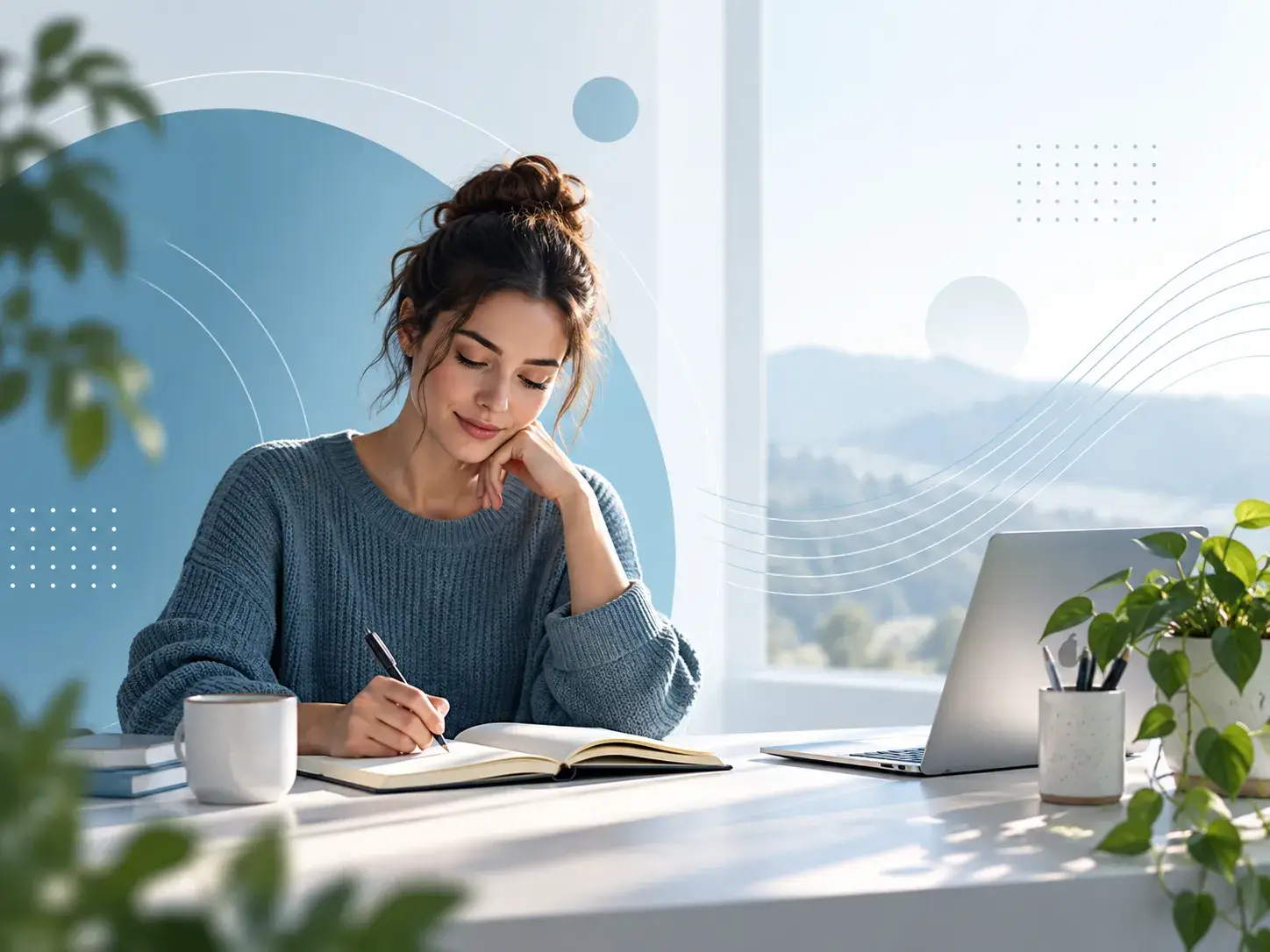 Persoonlijke ontwikkeling en focus tijdens een rustig schrijfmoment met Mind Focuss